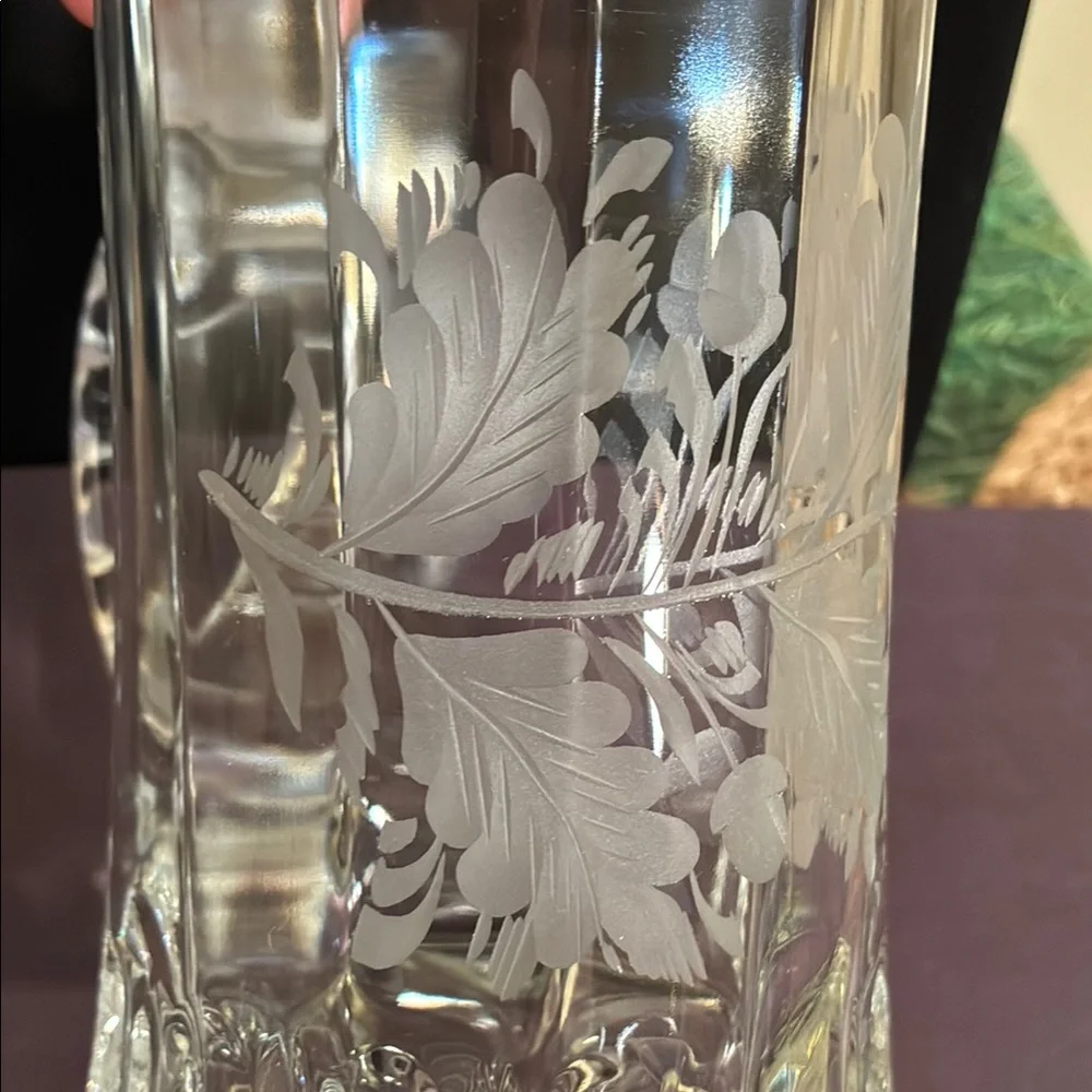 Zinn, Crystal Stein Mug with Etched Leaf Floral Pattern, West Germany